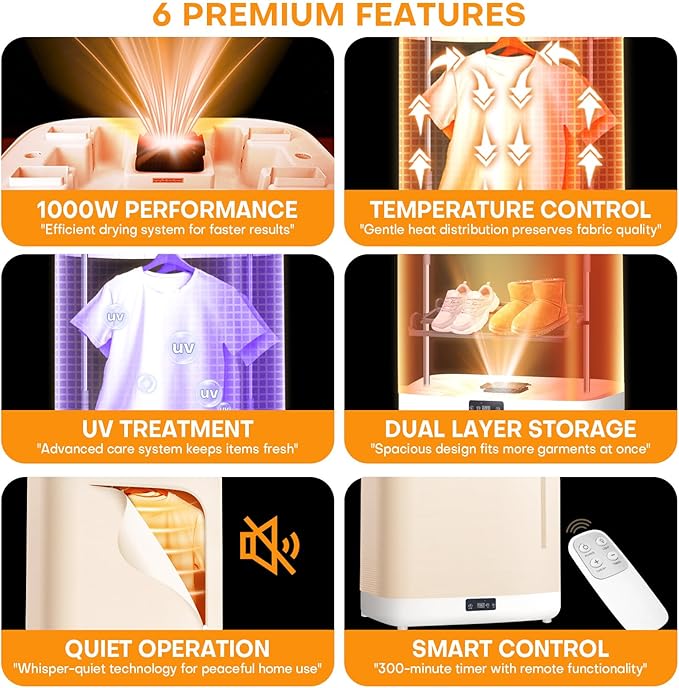 Portable Clothes Dryer - Upgrade Foldable Mini Clothes Dryer Machine with Dual-Layer Design, Remote Control, Large Capacity Travel Electric Dryer for Apartments, RV, Shoes, Underwear