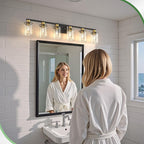 DORESshop Bathroom Light Fixtures, 6-Light Gold and Black Bathroom Lighting Fixtures Over Mirror with Clear Glass Shade, Vanity Lights for Hallway Living Room Bedroom