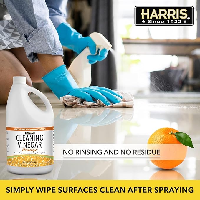 Harris Multi-Purpose White Vinegar Household Surface Cleaner, Orange Scent, 128oz, Easy Pour Funnel Included