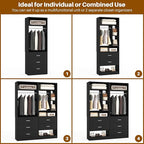 4FT Closet Systems with 5 Wood Drawers, 48 Inch Closet Organizer System with 2 Hanging Rods & 7 Shelves, Heavy Duty 48" Walk-in Closet, Black (48"L x 15" W x 80" H)