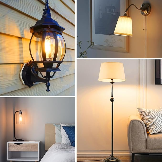 Jensense Edison LED Light Bulbs E26 Bulb 60 watt Equivalent Dimmable Light Bulbs 2300K Warm White (Amber Glass) Vintage 7W Edison Bulbs 110V 120V 800 Lumen CRI90, 4 Pack