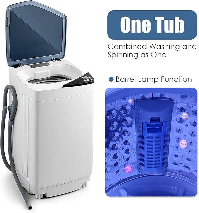 Casart Washing Machine Portable Washer W/ 7.7 Lbs Weight Capacity Washer and Dryer Full Automatic Washing Machine (Blue&White)