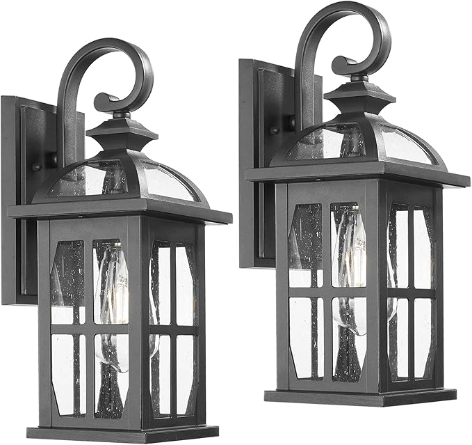 Darkaway Outdoor Wall Lights, Exterior Light Fixture with Seeded Glass, Aluminum Anti-Rust Exterior Lights Sconces Lighting for House Porch Yard Hallway Doorway Garage