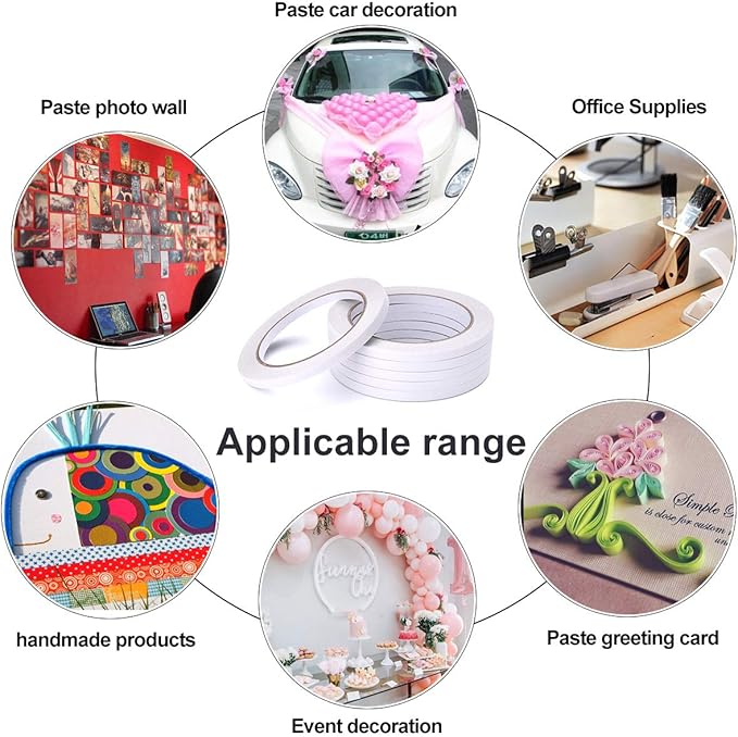 6 Rolls Double Sided Office Tape Clear Double-Sided Adhesive Tape Removable for DIY Arts, Crafts, Scrapbook, Photos Display ect，1/4-Inch x 22.9 Yards (6.35mm x 21m)