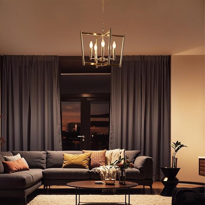 20" Brushed Nickel Geometric Ceiling Light and Pendant Dual-Use Light, 5-Light Dining Room Light Fixture Over Table Modern Farmhouse Chandeliers for Kitchen Island Living Room Entryway Light