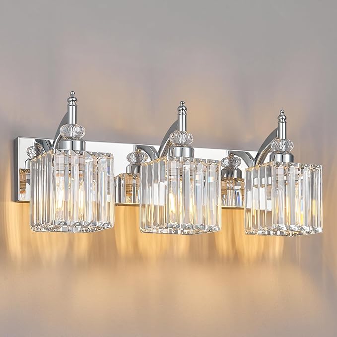 Crystal Vanity Lights Chrome 3 Light Modern Vanity Light for Bathroom