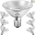 Par30 Halogen Light Bulbs 50W 120V, Short Neck Par30 Flood Light Bulbs,Dimmable 2700K Warm White, 6Pcs Halogen Bulbs E26 Base for 5-6in Recessed/Ceiling Cans/Accent/Tracking Lighting