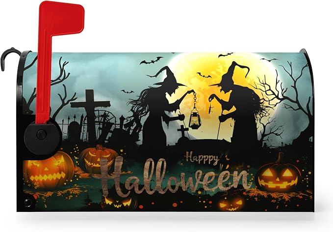 Halloween Witch Moon Mailbox Covers Magnetic 21 x 18 Inch Halloween Pumpkin Lanterns Seasonal Pattern Home Houses Mailbox Wraps Letter Box Cover Decorations Standard Size for Outdoor