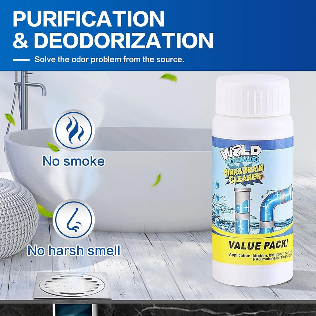 Wild Tornado Pipe Dredge, Powerful Sink and Drain Cleaner, Drain Cleaner Powder, Quick Sink Unblocker for Kitchen Toilet Pipes (2pcs)