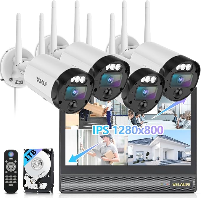 【All-in-One Security System】 Outdoor Wireless Security Camera System, Home Video Surveillance & Security Cameras Systems, WiFi Video Surveillance