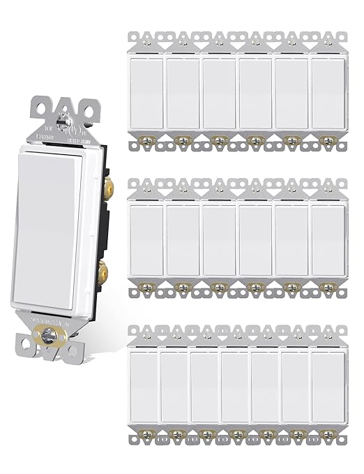 AIDA 20 Pack Light Switch Single Pole Light Switch Square Rocker Switch Decora Switches White, 15 Amp Self-grounding Electrical Light Switches, Residential Grade, UL Listed Glossy White