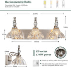 Vintage Bathroom Vanity Light, 3-Light Brushed Nickel Vanity Lighting Fixture with Flower Glass Shade, Bathroom Lighting Fixtures Over Mirror