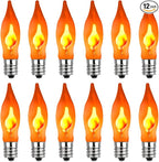 Halloween Flicker Flame Light Bulbs, 12 Pack C7 Orange Flickering Light Bulb, 1W E12 Flame Candelabra Bulbs for Candle Chandelier Outdoor String Lights Party Halloween Christmas Decoration