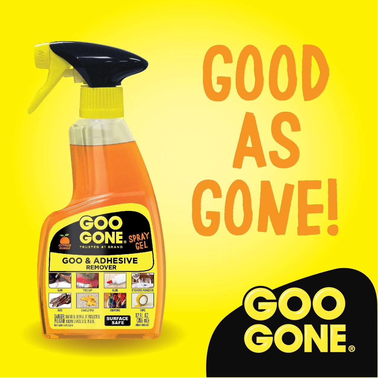 Goo Gone Original Spray Gel - Adhesive Remover, Removes Chewing Gum, Grease, Tar, Stickers, Labels, Tape Residue, Oil, Blood, Lipstick, Mascara, Shoe Polish, Crayon, 12 Oz, 6 Pack