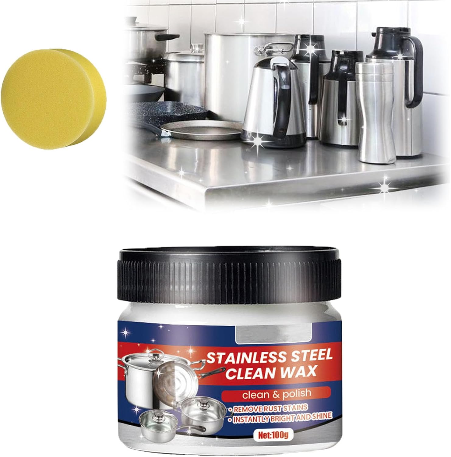 Magical Nano-Technology Stainless Steel Cleaning Paste-Surface Safe, Stainless Steel Clean Wax, Metal Polish Cream, 3 in 1 Stainless Steel Wax Cleaner, for Grease, Oven, Sink (1)