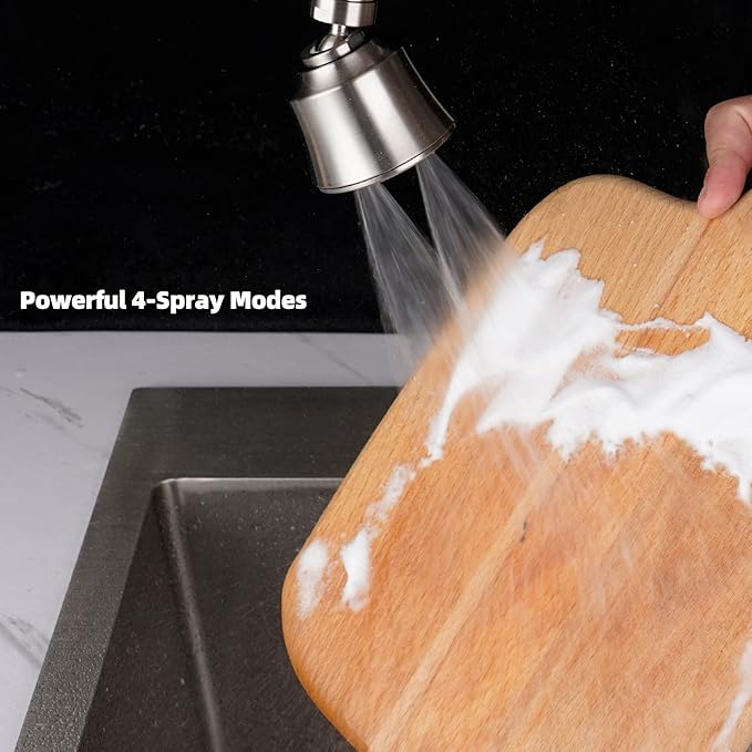 iFealClear Kitchen Sink Faucet Head, Swivel 360 Degree Faucet Sprayer Head with 4 Spray Modes, Big Angle Faucet Aerator Adapter Fits Female 55/64“ Male 15/16" for Bathroom/Kitchen/Rvs, Brushed Nickel