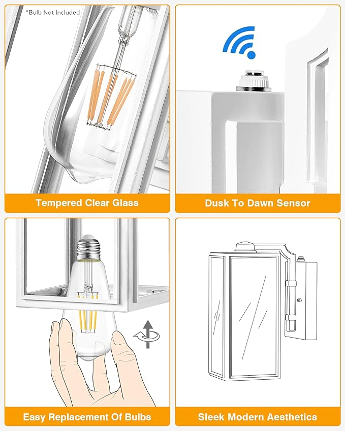 VIANIS 2 Pack White Outdoor Lighting Fixtures, Dusk to Dawn Outdoor Lighting, Exterior Light Fixture Wall Mount for House, Anti-Rust Aluminium Porch Lights Outdoor for Patio, Entryway