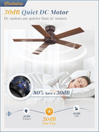 42 Inch Low Profile Ceiling Fan no Lights, Brown Farmhouse Ceiling Fan with Remote, 6-Speeds, Quiet Reversible DC Motor, Indoor/Outdoor Ceiling Fans with Remote for Bedroom, Patio, Living Room