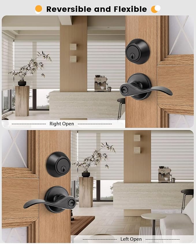 Gobrico 6 Keyed-Alike Entry Lever and Single Cylinder Deadbolt Combination Locksets,Black Finished,for Right-Handed and Left-Handed Doors