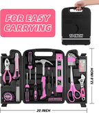 Pink Tool Set -131 Piece Pink Tool sets for WomenGeneral Household Hand Tool Kit with Plastic Tool Box Storage Case(Pink)