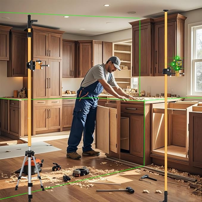Laser Level Pole with Tripod with multifunctional gimbal,13.8 Ft./4.2M Pole &3.9 foot/1.2M retractable tripod with 5/8 and 1/4 conversion screws, for Rotary and Line Laser Level