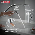 Delta Almari Chrome Kitchen Faucet with Pull-Out Sprayer, Modern Single Hole Kitchen Sink Faucet, Single Handle, Chrome 16943-DST