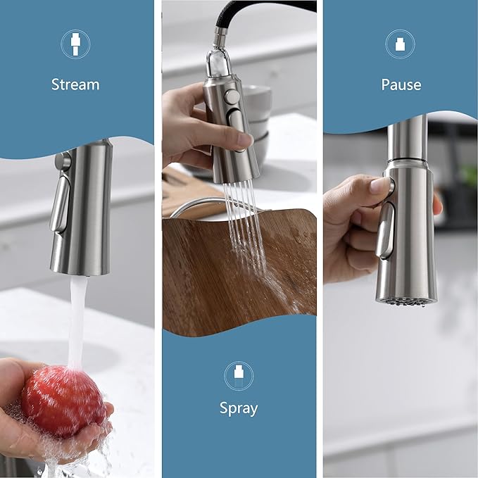 Kitchen Sink Faucets Brushed Nickel, High Arc Single Handle Kitchen Faucet with Pull Down Sprayer, Solid Brass Tall Kitchen Faucets