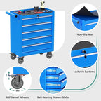 5-Drawer Rolling Tool Chest Toolbox, Rolling Tool Box with Wheels, Tool Chest with Keyed Locking System and Drawer Liners, Tool Box Organizer for Garage, Warehouse, Workshop(Blue)