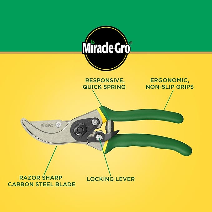 Miracle-Gro 2-Piece Pruning Shears Set – Includes 8 in. Bypass Pruner for Live Plants and 8 in. Anvil Pruner for Dry Stems – Sharp Carbon Steel Blades and Comfort Grip Handles for Garden and Yard Use