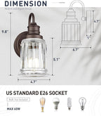 Sconce Wall Lighting, HWH 1-Light Wall Sconce Modern Indoor Wall Light Fixtures, Single Bathroom Vanity Light with Bell-Shaped Fluted Clear Glass, Oil-Rubbed Bronze Finish, 5HZG106B ORB