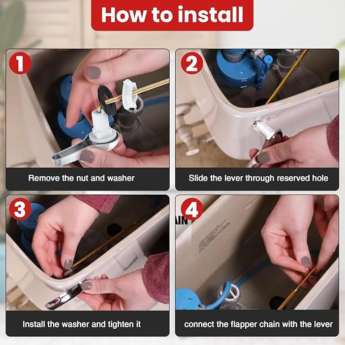 Saillong Universal Toilet Tank Replacement Kit, Include Fill Valve, 2 Inch Low Flow Rubber Flapper, Front Mount Toilet Flush Brass Handle, Adjustable, Quiet, Easy Install Repair Kit