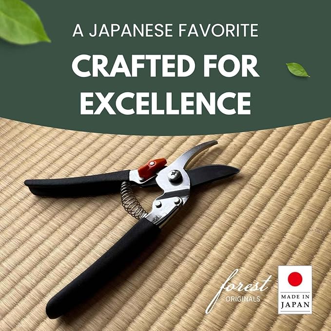 Saboten 7.9-Inch Bypass Pruning Shears, Fluorine-Coated High-Carbon Steel Blade, Ergonomic Non-Slip Grip Hand Pruner, Made in Japan, forest Originals