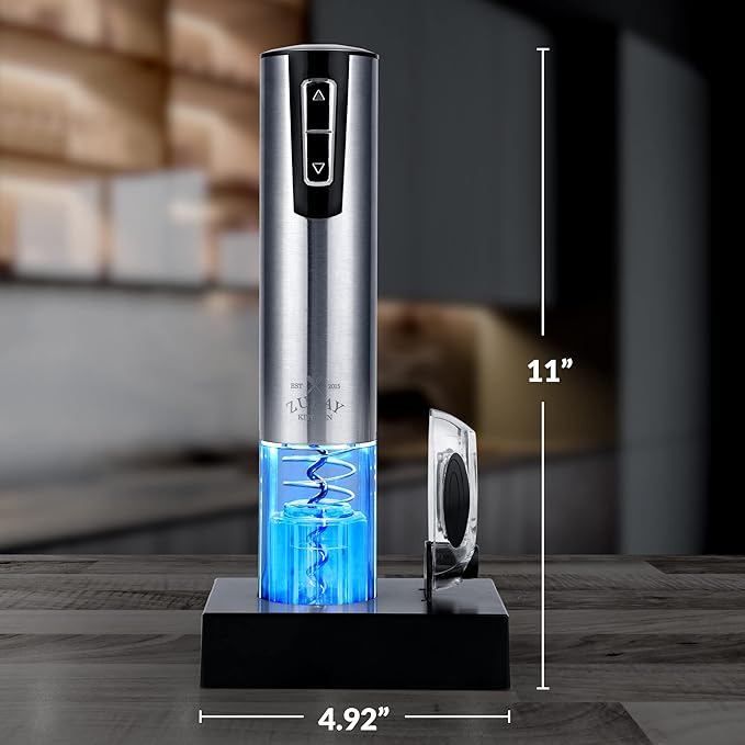 Zulay Kitchen Electric Wine Opener With Charging Base - 3-In-1 Automatic Wine Bottle Opener & Foil Cutter - Rechargeable Wine Opener Electric For Smooth & Fast Uncorking