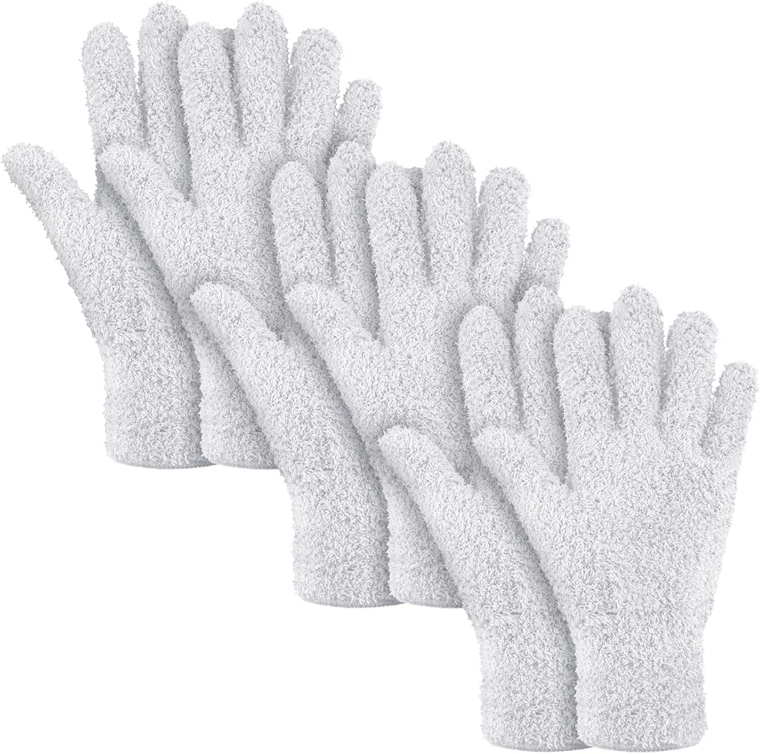 Patelai 3 Pairs Microfiber Plant Dusting Gloves Leaf Cleaning Gloves for Indoor Plants, Blinds, Furniture, House(Large,White)
