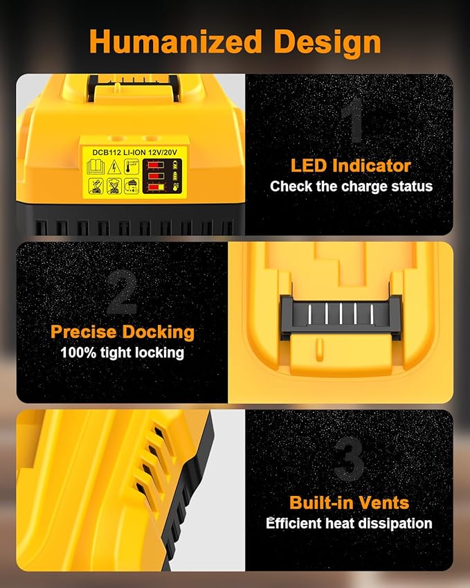 DCB112 20V MAX Battery Charger Replacement for Dewalt Battery Charger, Compatible with Dewalt 12V-20V Battery