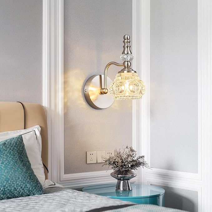 Modern Wall Sconce Set of Two Indoor Wall Lamp Nickel Vintage Wall Sconces Glass Wall Light Bathroom Vanity Light Fixture Wall Mounted Room Sconce Wall Lighting