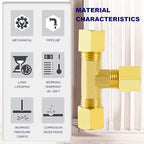 ChillWaves Brass Tee Compression Tube Fitting, 1/4" OD x 1/4" OD x 1/4" OD Compression Union Connector(5-PACK)