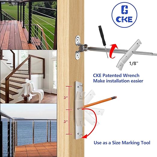 CKE 50 Pairs Cable Railing Kit 1/8" Swage Toggle Turnbuckle Hardware T316 Stainless Steel Cable Railing Hardware for Wood Post, Angle 180° Adjustable Stairs Deck Cable Railing Kit 20 Cable Lines, CR25