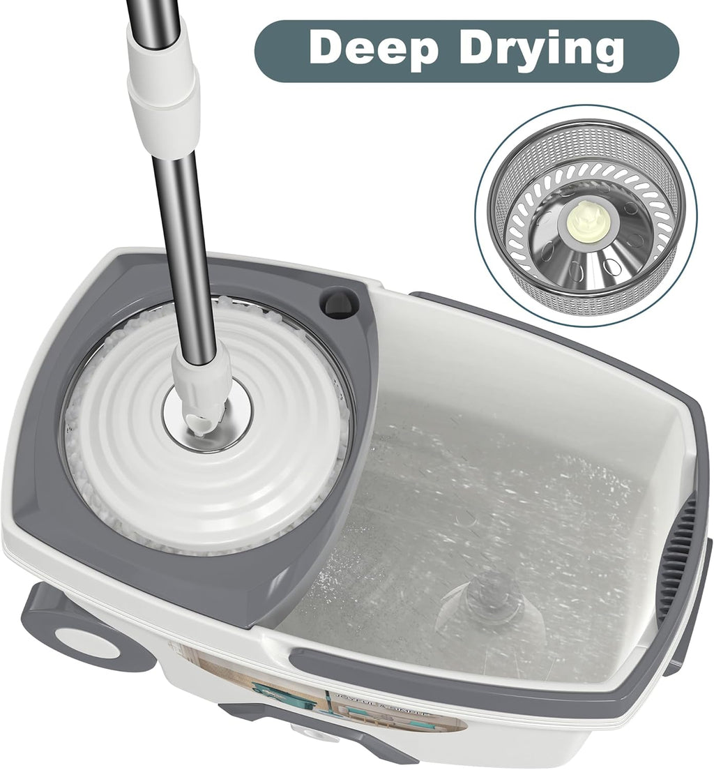 Mop and Bucket with Wringer Set,Spin Mop and Bucket System, Mops for Floor Cleaning,Household Supplies Tools with 3 Replacement Refills,61" Extended Handle for Household Hardwood Floor - White