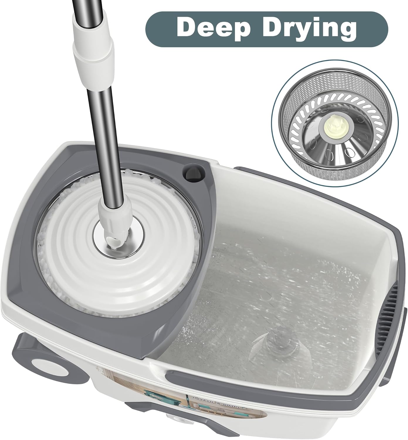 Mop and Bucket with Wringer Set,Spin Mop and Bucket System, Mops for Floor Cleaning,Household Supplies Tools with 3 Replacement Refills,61" Extended Handle for Household Hardwood Floor - White