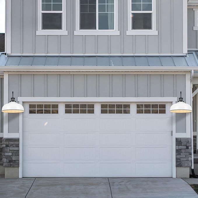 Outdoor Gooseneck Barn Light,14 Inch Dome Outdoor Wall Sconce Farmhouse Exterior Wall Mount Light Vintage Wall Lighting Fixture Industrial Wall Lantern for Porch, Entryway, Garage, RZ007M WH