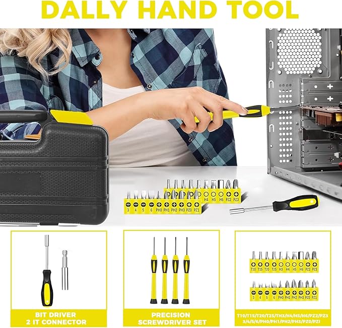 39 Piece Tool Set General Household Tool Kit - Basic Home Tool Set Small Hand Tool Kit with Plastic Toolbox Storage Case for Home Garage Office College Dormitory Use Yellow