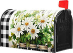 Buffalo Plaid Daisy Magnetic Mailbox Cover - Spring Summer Floral Farmhouse Welcome - Standard Size 25.5 x 21 Inch Waterproof Post Box Wraps for Garden Yard Decor Outdoor