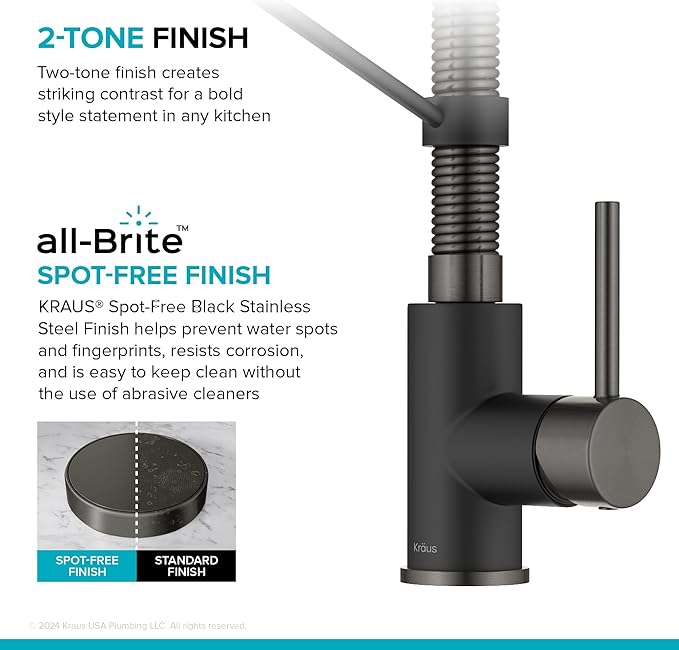 KRAUS Bolden Commercial Style 2-Function Single Handle Pull Down Kitchen Faucet in Matte Black/Black Stainless, KPF-1610MBSB (Pack of 1)