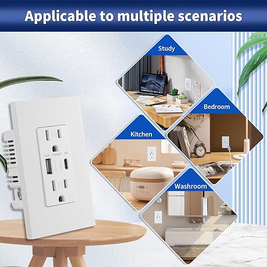 USB Wall Outlet, Charger Outlets Receptacles with 4.2A USB C Ports, 15 Amp Duplex Tamper Resistant Receptacle Plug with USB Electrical Outlet, Wall Plate Included, ETL Listed，White, 20 Pack