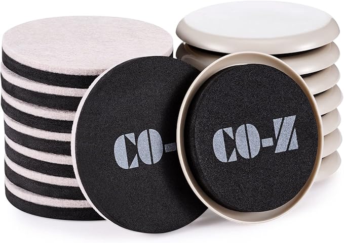 CO-Z Felt Furniture Sliders - 16 Pack with 8 Plastic & 8 Felt Sliders, 3 1/2" Reusable Furniture Sliders for Carpet Hardwood Floors, Heavy-Duty Furniture Gliders Movers, Moving Pads for Hard Surfaces