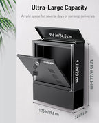 Uniclife Wall Mount Mailbox, Mailboxes for Outside, Large Modern Mail Box with Key Lock, Security Locking Drop Box for Newspaper House Office Outdoor, Black