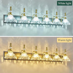 Vintage Bathroom Vanity Light, 6-Light Black Gold Vanity Lighting Fixture with Flower Glass Shade, Bathroom Lighting Fixtures Over Mirror