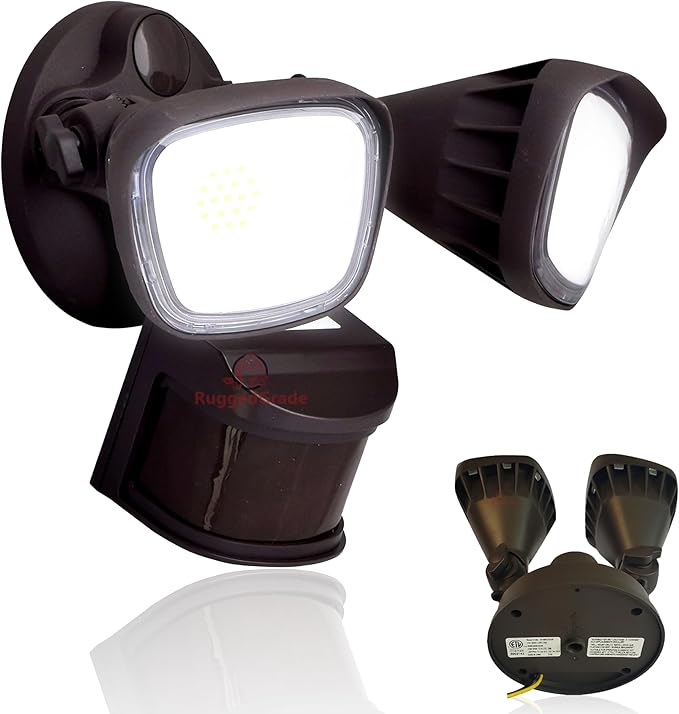 RuggedGrade 20W Turin II Series LED Security Light - LED Motion Sensor Flood Light - 2,400 Lumens - 240° Sensor - 3000K Warm White - Bronze Housing - Outdoor LED Light - DLC 5.1 Premium