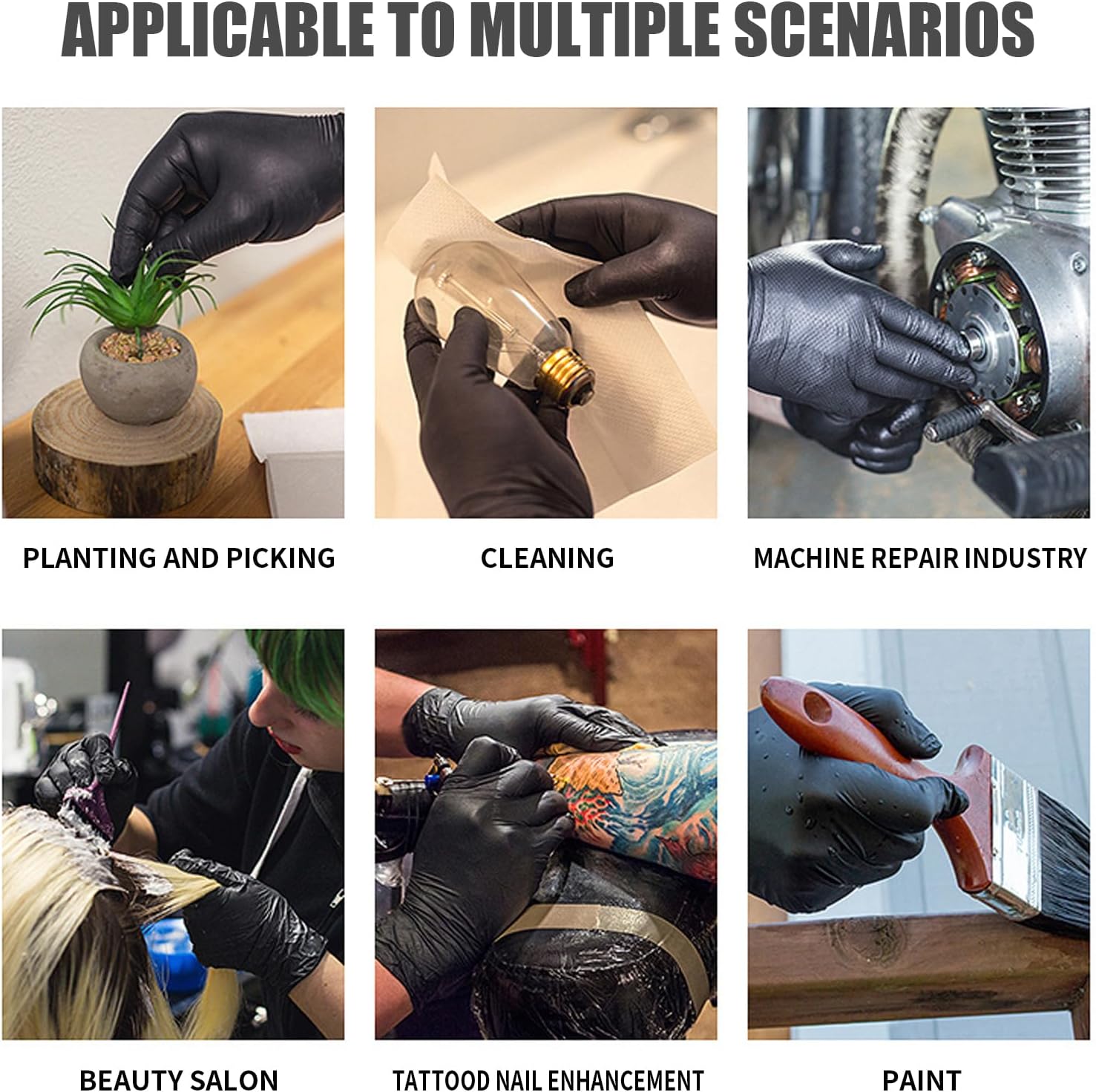 LW Concept - Black Nitrile Gloves - Latex & Powder-Free, Disposable, Strong, Food Handling